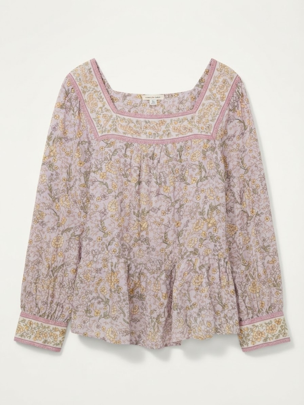 NWT American Eagle Floral Peasant Blouse Pink Square Neck Boho Peplum Top M